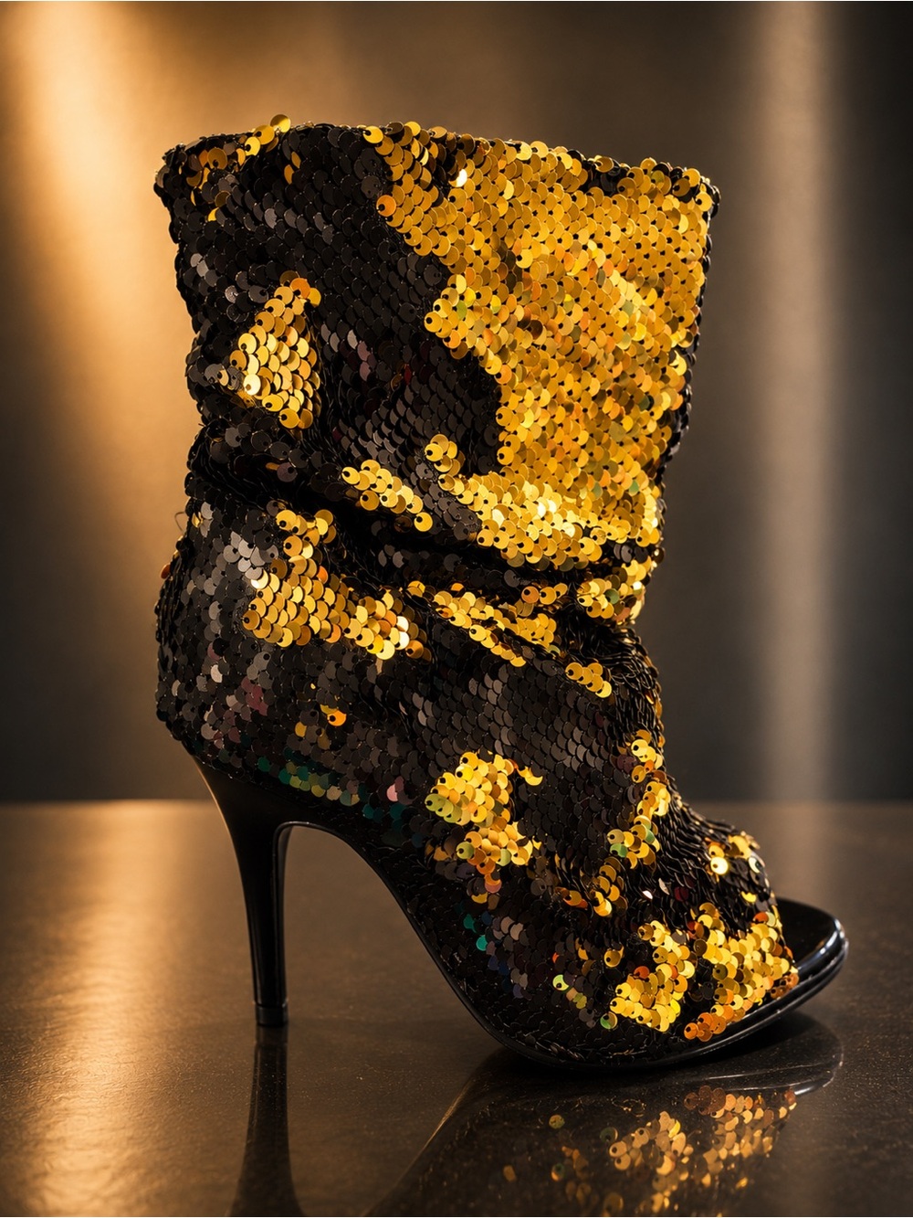 Lauren Lorraine Black & Gold Sequin Slouch Ankle Boot